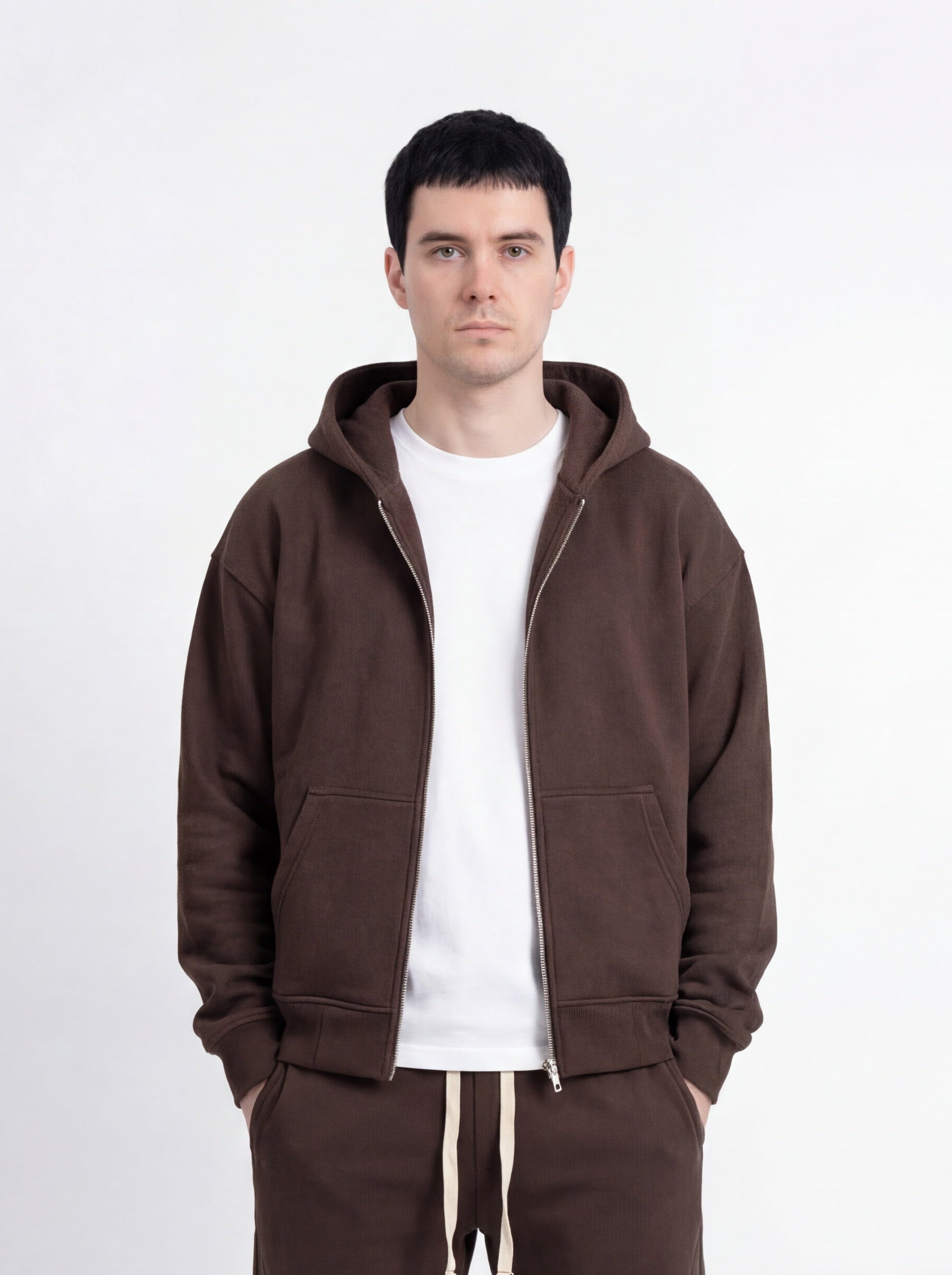 Boxy Zip-Up Hoodie in Brown